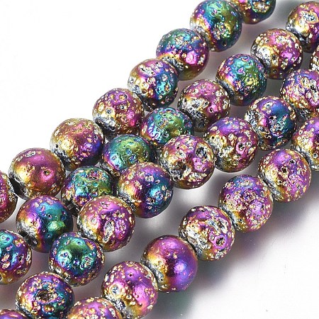 Electroplated Natural Lava Rock Beads Strands G-G826-06-8mm-1