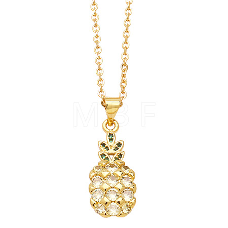Brass Micro Pave Clear and Green Cubic Zirconia Pineapple Cherry Carrot Pendant Necklaces for Women EP3159-1-1
