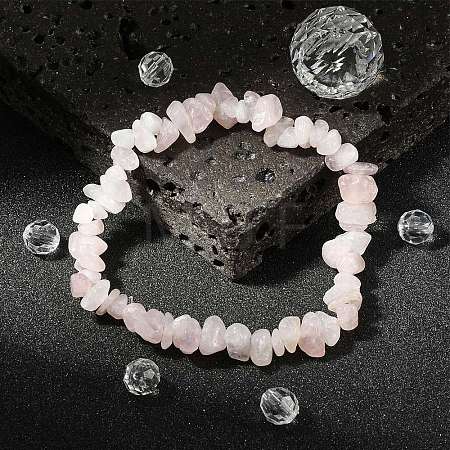 Rose Quartz Chips Stretch Bracelets BJEW-JB01308-01-1