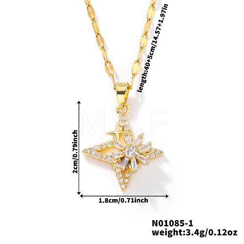 Brass Clear Cubic Zirconia Star with Rotating Windmill Pendant Necklaces for Stylish Girls TT4226-1