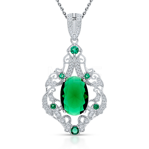 Elegant S925 Silver Inlaid Emerald Zircon Necklace for Mother's Day Gift SQ2388-1