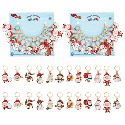 Christmas Theme Alloy Enamel Santa Claus/Snowman Charm Locking Stitch Markers HJEW-PH01810-1