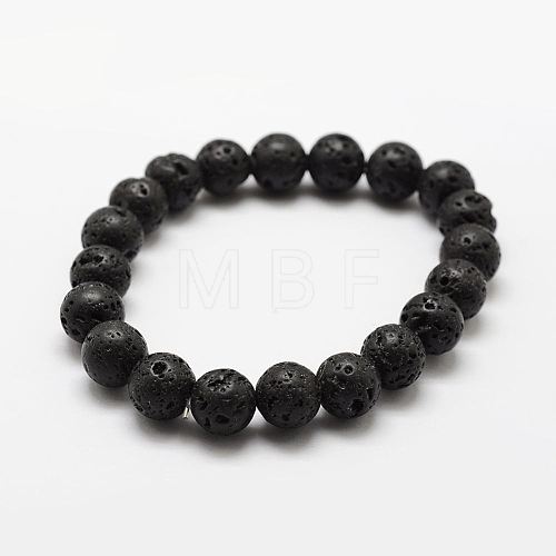Natural Lava Rock Round Beads Stretch Bracelets BJEW-G550-07-12mm-1
