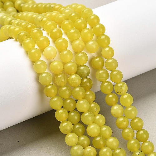 Natural Olive Jade Round Bead Strands G-P070-34-7mm-1