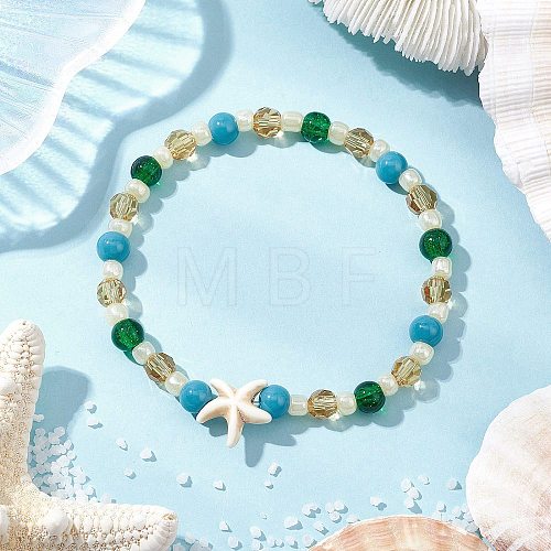 Synthetic Turquoise Beads Stretch Bracelets BJEW-JB11513-02-1