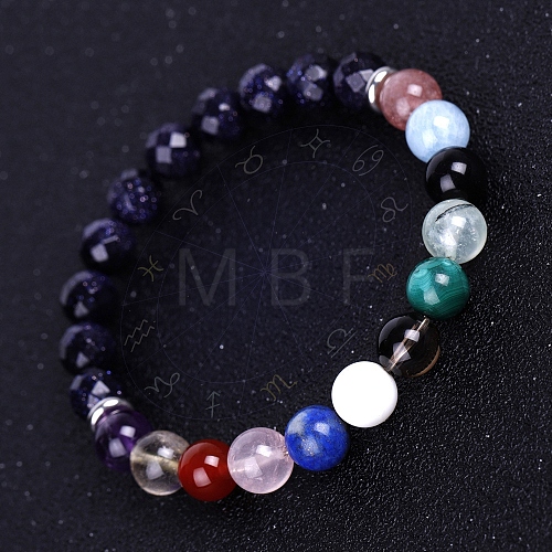Natural & Synthetic Mixed Gemstone Beaded Stretch Bracelets PW-WG74486-01-1
