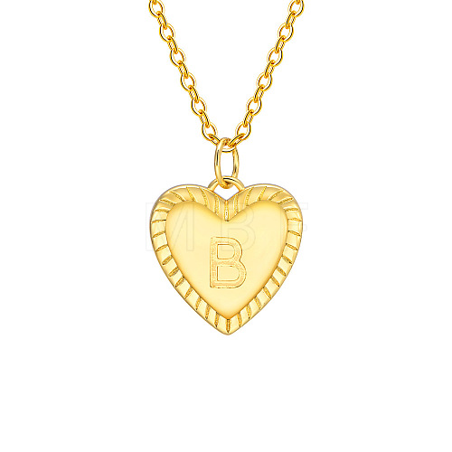 Golden Tone Brass Cable Chain Letter Heart Pendant Necklaces for Women PW-WG67FD6-02-1