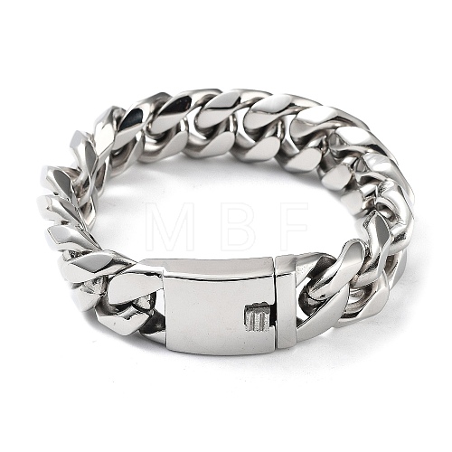 304 Stainless Steel Cuban Link Chains Bracelets for Men & Women BJEW-D031-21C-P-1