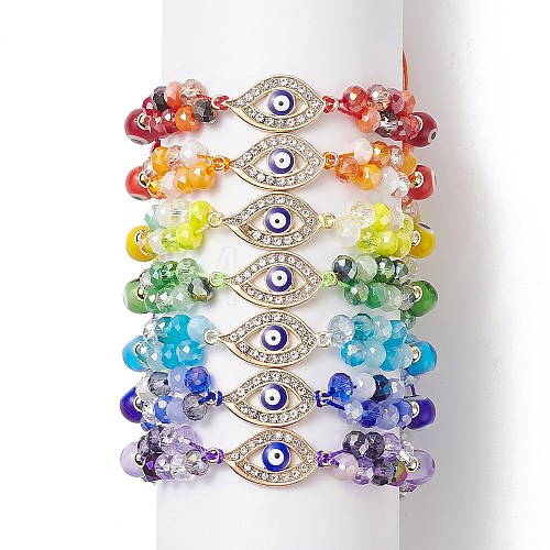 7Pcs 7 Color Lampwork Evil Eye & Glass Braided Bead Bracelets Set BJEW-JB08907-1