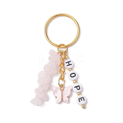 Alloy Enamel Acrylic with Natural Rose Quartz Keychain KEYC-JKC00806-03-1