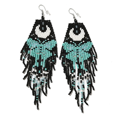 Bohemia Woven Glass Seed Bead Dangle Earrings EJEW-A046-02C-1