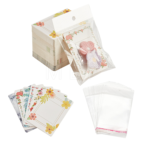   120Pcs Rectangle with Flower Pattern Paper Hair Clip Bow Display Cards DIY-PH0013-48-1