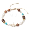 Adjustable Dyed Synthetic Turquoise & Coconut & Wood & Pearl Braided Bead Bracelets BJEW-JB10721-01-1