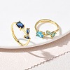Flower Brass Glass Adjustable Finger Rings GL-CBA18A7-01G-A-2