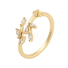 Leaf Brass Micro Pave Cubic Zirconia Cup Peg Ring Settings for Half-drilled Beads KK-NH0009-03G-1