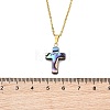 Natural Abalone Shell Religion Cross Pendant 304 Stainless Steel Cable Chain Necklaces for Women NJEW-JN06003-4