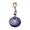 Flat Round with Evil Eye Lampwork Pendant Decoration HJEW-Z005-01G-1