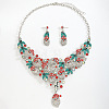 Christmas Santa Claus & Leaf Alloy Rhinestone Pendant Necklace & Stud Dangle Earrings Sets WGF6AE0-03-4