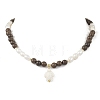 Ocean Dyed Synthetic Turquoise Trutle Pendant 8MM Natural Cultured Freshwater Pearl & Wenge Wood Round Beaded Necklaces for Women NJEW-JN05938-2