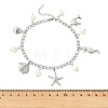 Ocean Natural Pearl & 304 Stainless Steel Starfish Sea Horse Shell Shape Charm Anklets for Women AJEW-AN00826-02-4
