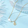304 Stainless Steel Angel and Natural Freshwater Shell Cross Pendant Necklaces NJEW-JN05720-1