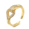 Rack Plating Brass Hollow Teardrop Open Cuff Ring with Cubic Zirconia for Women RJEW-M151-02G-3
