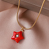 Valentine's Day 304 Stainless Steel Enamel Red Heart Pendant Necklaces with Glass for Women IF7450-3