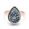 Electroplate Natural Druzy Quartz Crystal Finger Rings RJEW-I055-10RG-RS-2