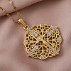 Vintage 304 Stainless Steel Crystal Rhinestone Hollow Flower with Jesus Cross Pendant Necklaces for Women LH2186-2