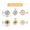 8Pcs 2 Styles Brass Pave Clear & Deep Sky Blue Cubic Zirconia Connector Charms KK-DC0003-42-2