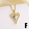Brass Micro Pave Clear Cubic Zirconia Two Tone Heart Pendant Necklaces WGF7FF4-06-1