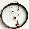 Adjustable Wood Heart Pendant Black Waxed Cord Long Necklaces with Resin Flower for Women WG3A463-01-4