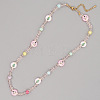 Christmas Theme Glass & Imitaiton Pearl & Brass Flat Round Beaded Necklaces GF3195-12-1