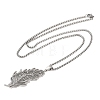 201 Stainless Steel Feather Pendant Necklaces NJEW-K283-12P-2