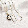 304 Stainless Steel Enamel Rose Flower Black Oval Pendant Round Snake Chain Lariat Necklaces for Women NJEW-A073-01G-1