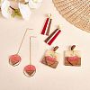 3 Pairs 3 Style Heart & Trapezoid & Square Resin & Walnut Wood Dangle Stud Earring EJEW-SW00014-01-4