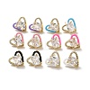 Clear Cubic Zirconia Heart Stud Earrings with Enamel EJEW-C027-04G-1