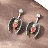 316 Stainless Steel Pave Red Cubic Zirconia Curved Barbell Dangle Belly Rings AJEW-C044-03-3