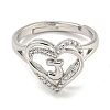 Heart with Letter Rack Plating Brass Micro Pave Clear Cubic Zirconia Adjustable Rings for Women RJEW-I105-01P-J-2