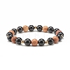 Natural Tourmaline & Wood Round Beads Stretch Bracelets Set BJEW-JB07165-03-7