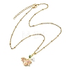 Brass Enamel & Shell Pearl Pink Lotus Flower Pendant 304 Stainless Steel Satellite Chain Necklaces for Women NJEW-JN06112-3