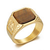 304 Stainless Steel with Natural Tiger Eye Finger Rings FS-WG06E27-04-2