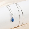 925 Sterling Silver Sapphire Rhinestone Teardrop Pendant Necklace for Women NJEW-V013-01P-3