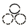 3Pcs 3 Styles Natural Lava Rock & Larvikite & Shell Pearl Beaded Stretch Bracelets for Kids BJEW-JB14097-3