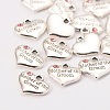 Wedding Theme Antique Silver Tone Tibetan Style Alloy Heart with Mother of the Groom Rhinestone Charms X-TIBEP-N005-17C-2