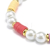 Polymer Clay Heishi & Glass Pearl & Brass Beaded Stretch Bracelet for Women BJEW-JB08754-2