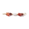 Natural Mixed Stone Chip & Natural Cultured Freshwater Pearl Rice Beaded Connector Charms PALLOY-JF03707-2