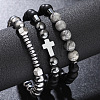 3Pcs Synthetic Non-magnetic Hematite & Natural Picture Jasper & Map Stone Beaded Stretch Bracelets Set for Men WG2E47F-01-1
