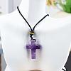 Natural Amethyst Cross Pendant Black Cotton Cord Necklaces FS-WG3ED65-02-1