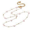 304 Stainless Steel with Dyed Pink Natural Shell Disc Beads Link Chain Necklaces for Women NJEW-K255-46G-4